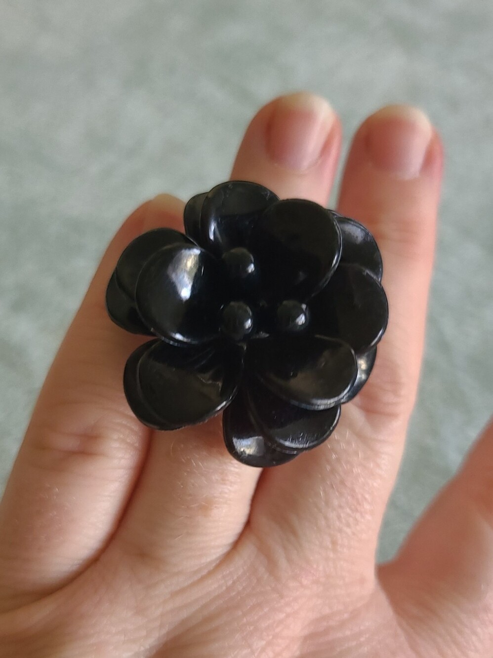 Vintage Black Floral Statement Ring